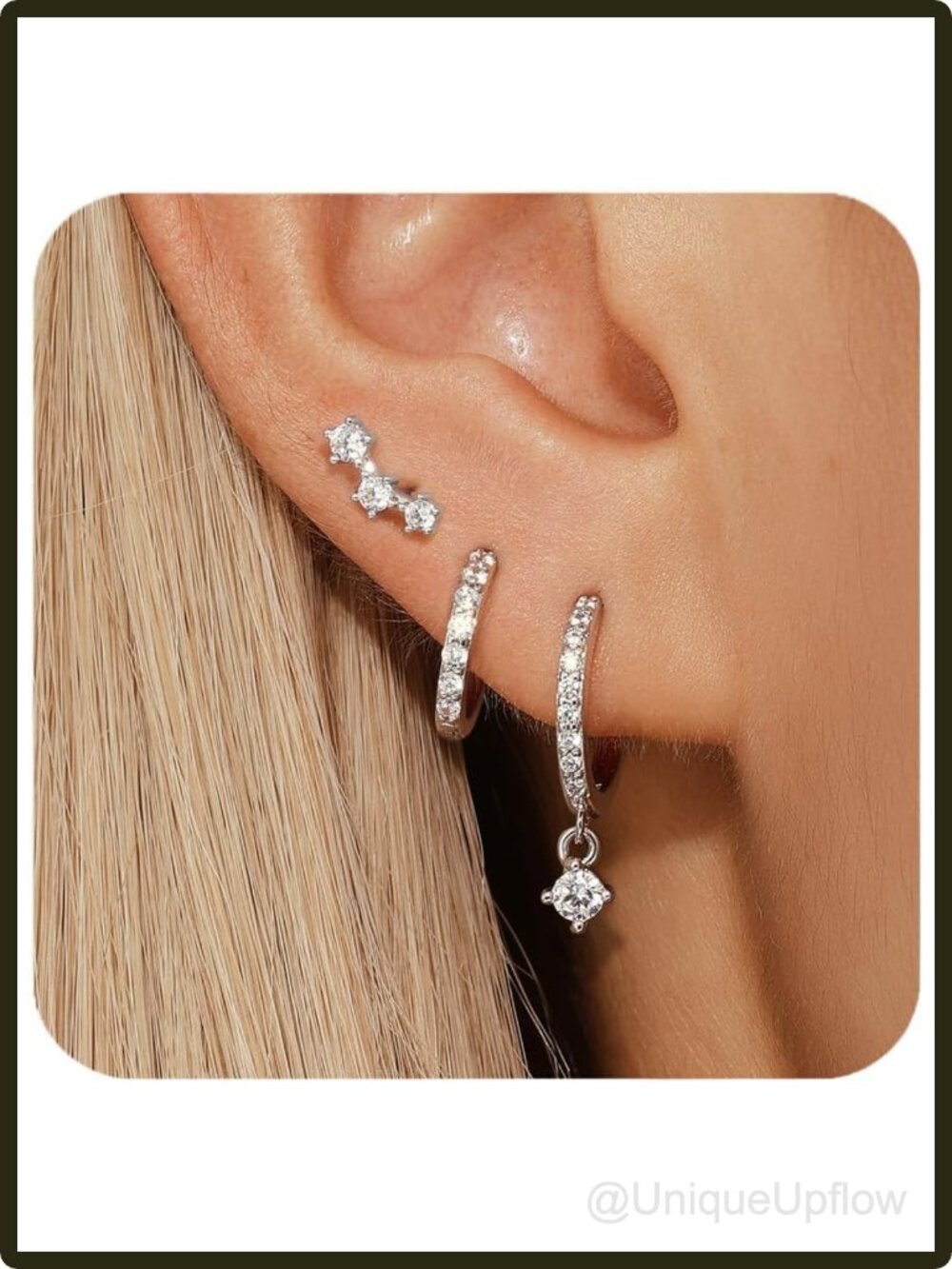 Sterling Silver 14K White Gold Plated Huggie Hoop Earrings Set